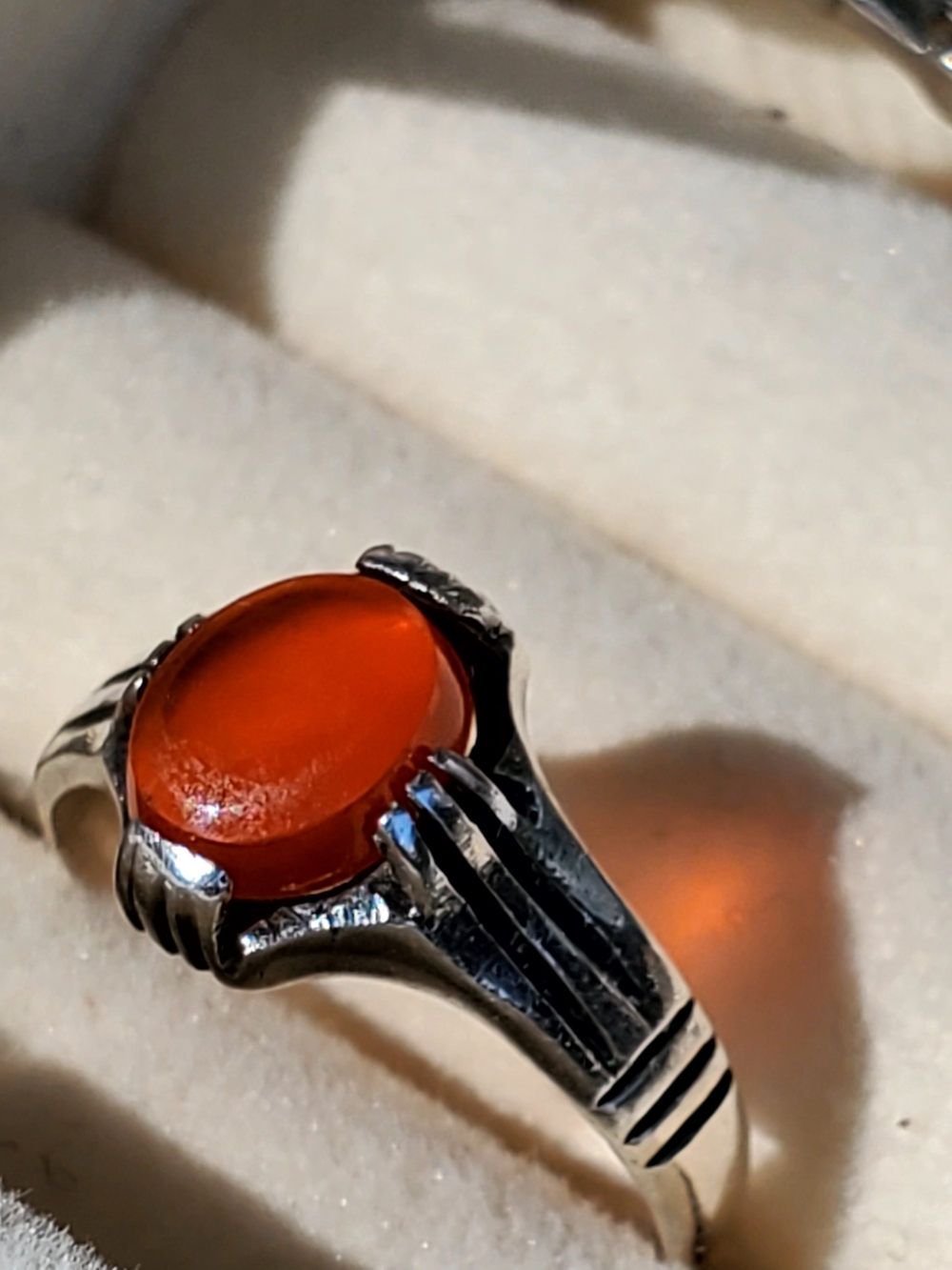 Vintage Sterling Silver Orange Cabochon Ring Size 6.5 Statement Ring - Picture 12 of 13